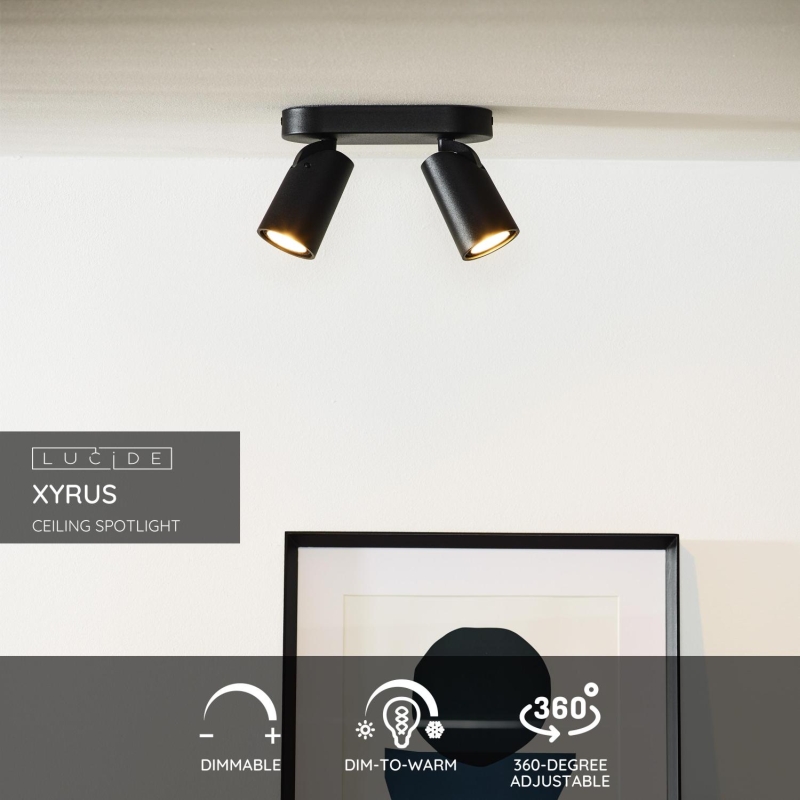 Lucide XYRUS - Stropné bodové svietidlo - LED Dim to warm - GU10 - 2x5W 2200K/3000K - Black